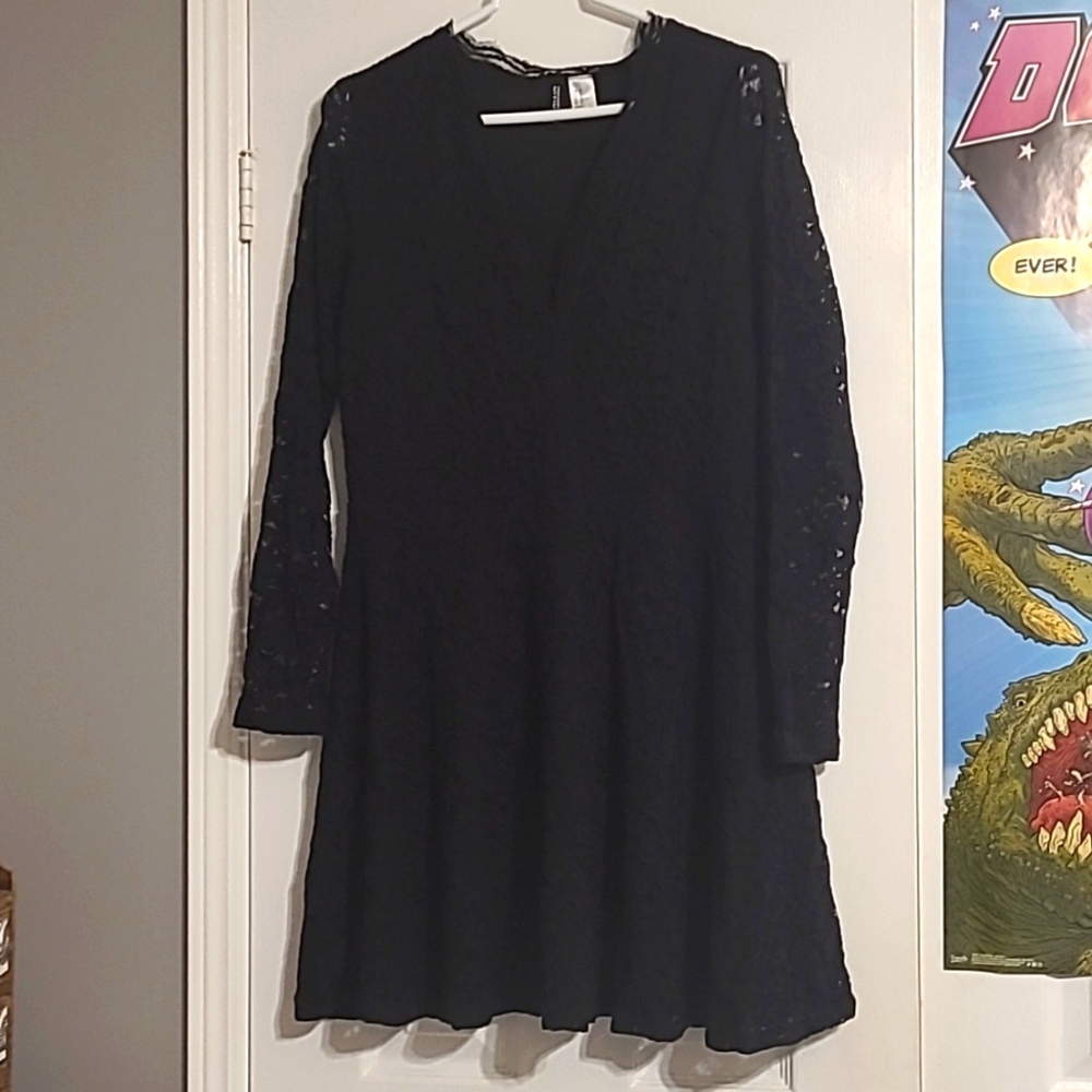 Black Lacey V-Neck Dress From H&M